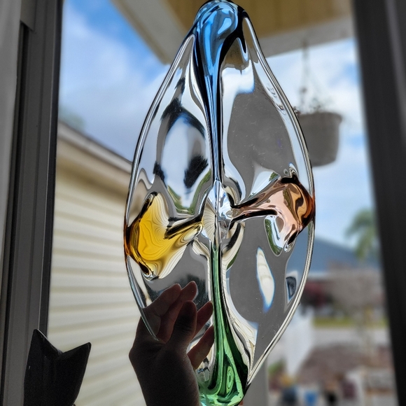 Art Glass Rhapsody Vase by Frantisek Zemek for Mstišov, 1950s Orange Blue Green - Picture 2 of 12